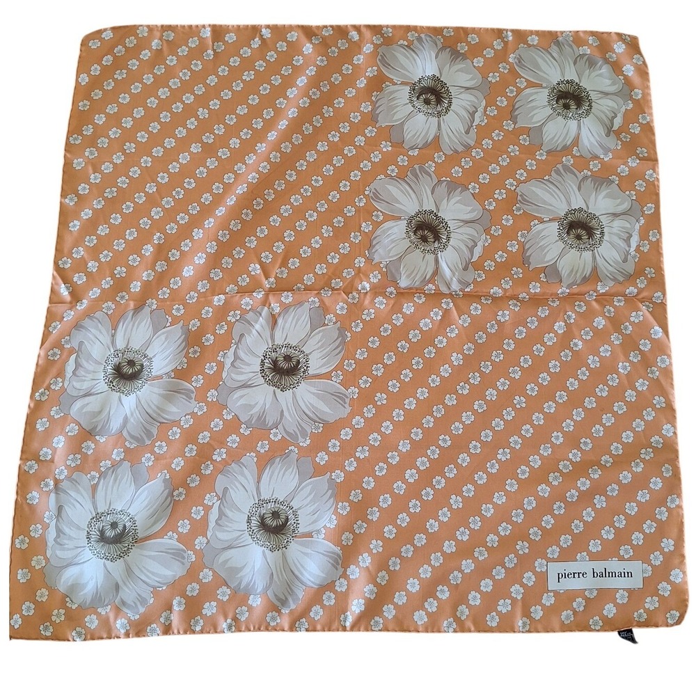Pierre Balmain orange cream Floral Silk Scarf made in Italy